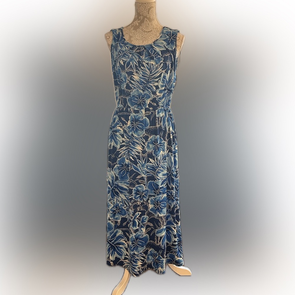 Floral Blue Maxi Dress sleeveless size L - Picture 4 of 7